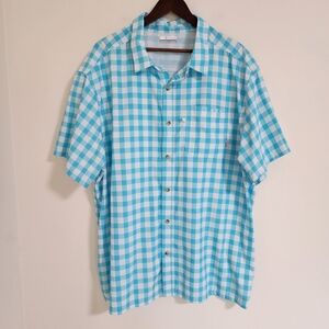 Columbia Men's Blue & White Checkered Button-up Casual Shirt XXL Omni-Shade